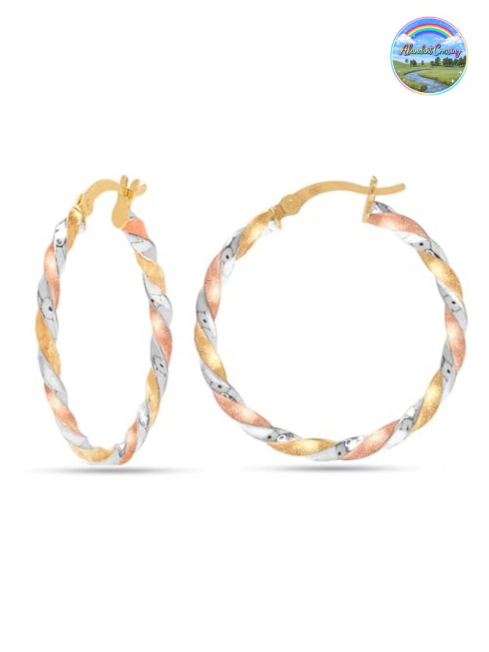 LeCalla Real 925 Sterling Silver Hoop Earrings 14K Gold-Plated Three-Tone Tw
